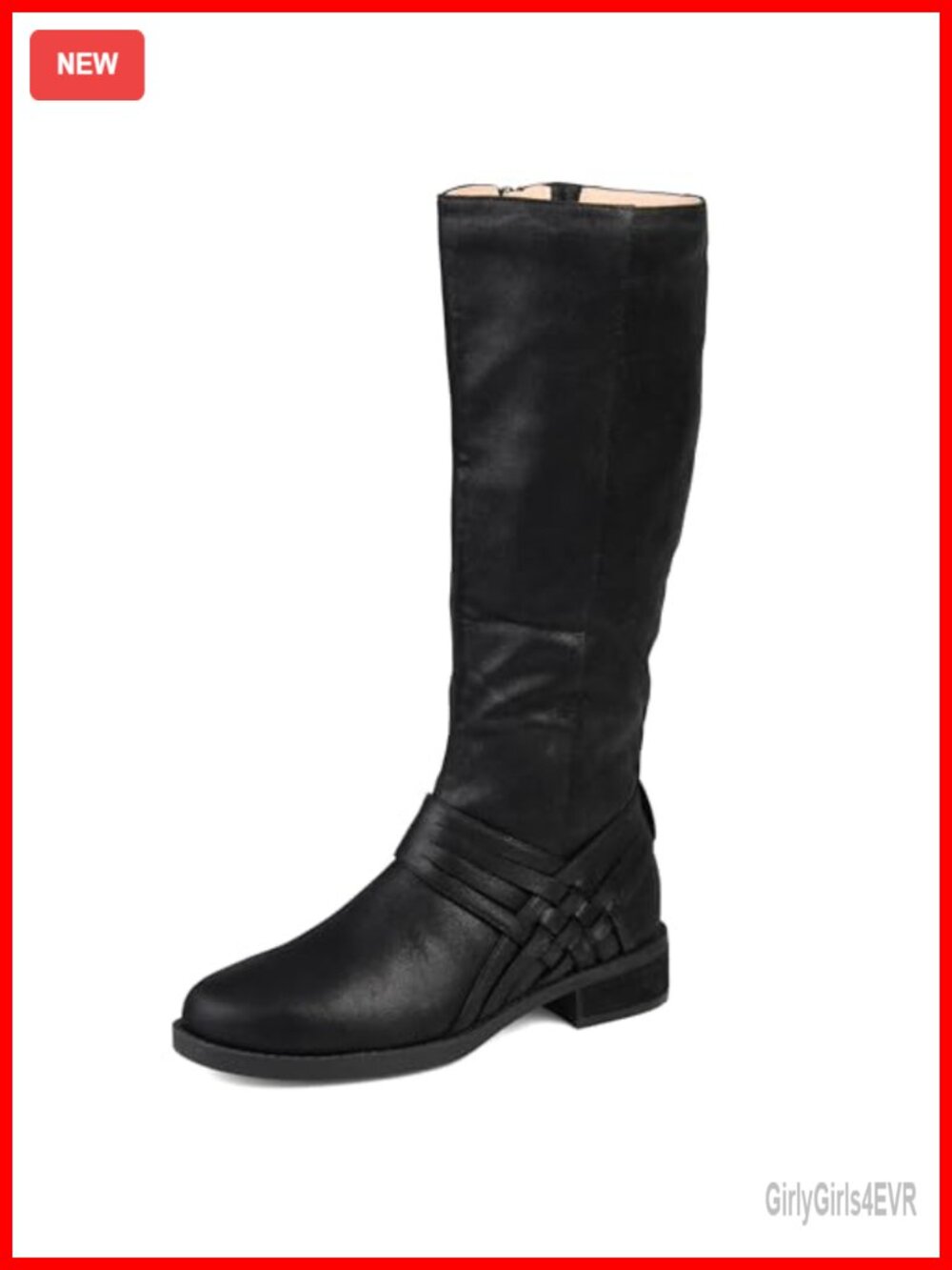 Faux Suede Knee-High Stacked Heel Boots Round Toe Inside Zip Work